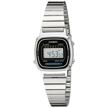 Casio Ladies' Digital Alarm Watch, Silver Stainless Steel LA670WA-1DF