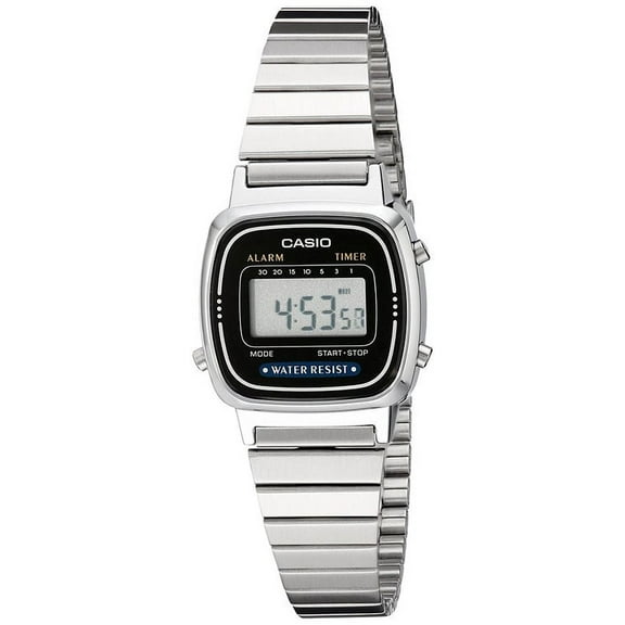 Casio Ladies' Digital Alarm Watch, Silver Stainless Steel LA670WA-1DF