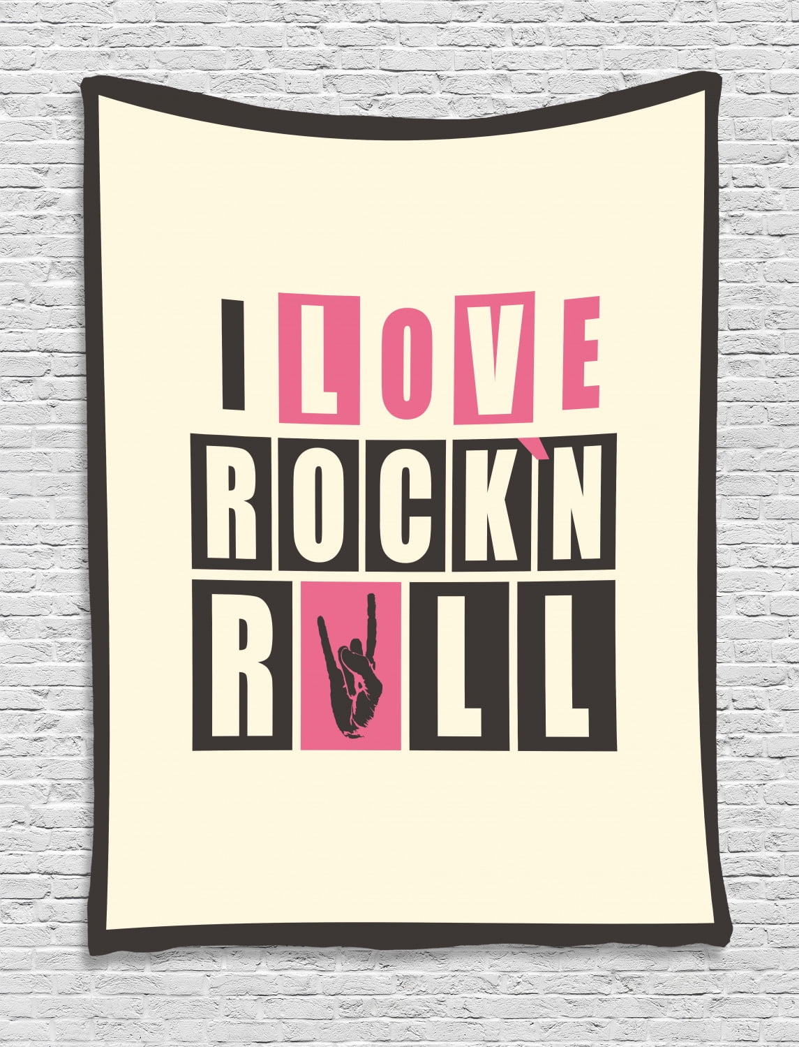 Rock Music Tapestry, Retro Slogan Rock'n Roll Abstract Grunge Vintage ...