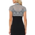 thumbnail image 3 of INSPIRE CHIC Women's Lace Bolero Shrug Stand Collar Button Short Sleeve Shoulder Cover Up M Dark Grey, 3 of 6