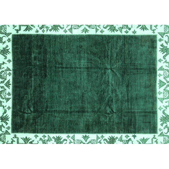 Ahgly Company Machine Washable Indoor Rectangle Abstract Turquoise Blue Modern Area Rugs, 8' x 10'