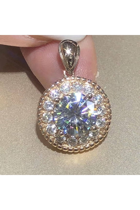 Women's Shine 3 Ct Simulated Diamond Halo Pretty Pendant 14K Rose Gold Finish