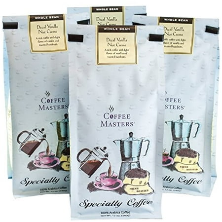Coffee Masters Flavored Coffee, Vanilla Nut Creme Decaffeinated, Whole Bean, 12-Ounce Bags (Pack Of 4)