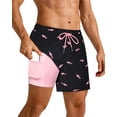 thumbnail image 4 of SURF CUZ Mens Swim Trunks with Compression Liner Mens Swimming Trunks 5 Inch Bathing Suit with Zipper Pockets Quick Dry Swim Shorts Black Pink Shark Small, 4 of 9