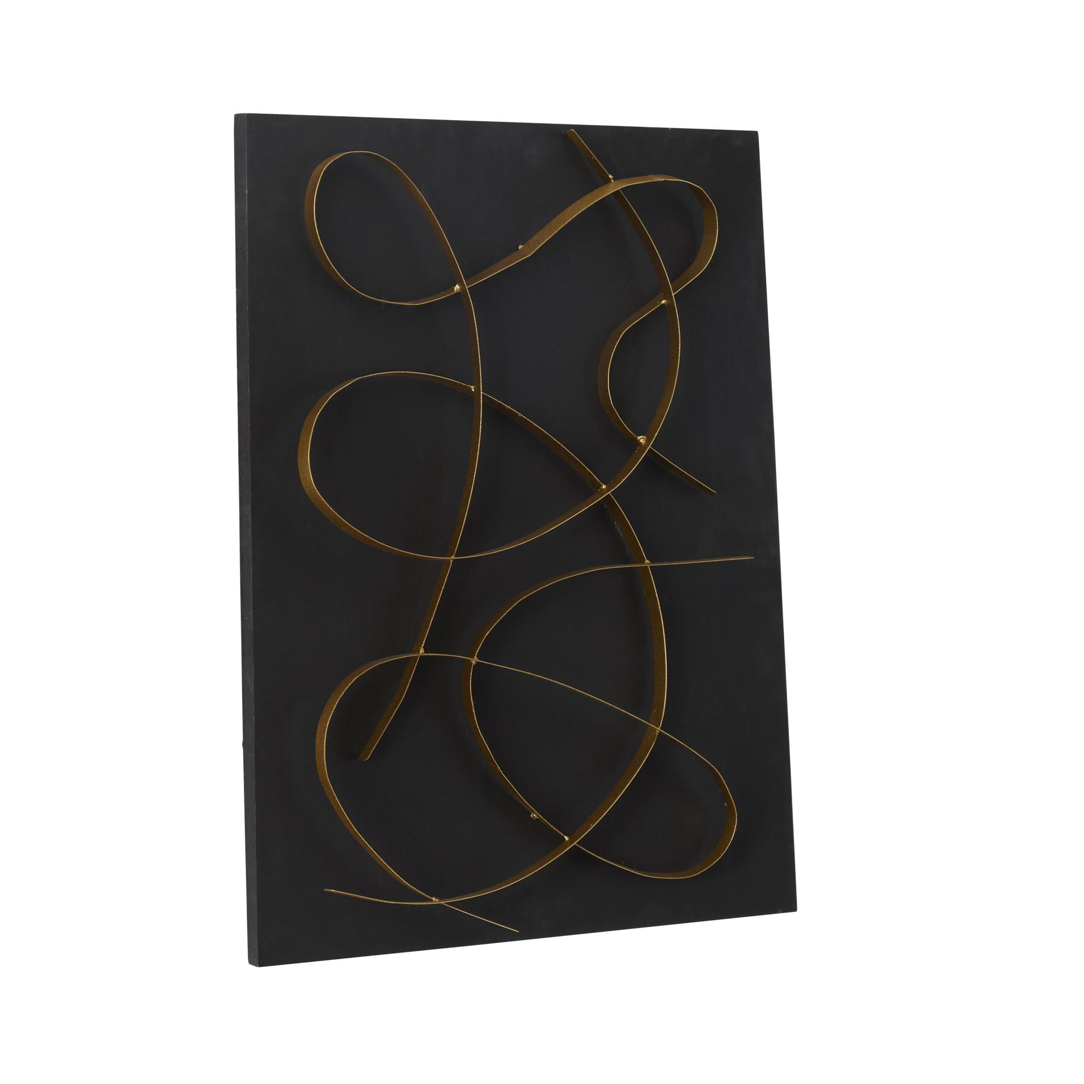 CosmoLiving by Cosmopolitan Black Wood Abstract Wall Decor with Gold Metal Loop Design