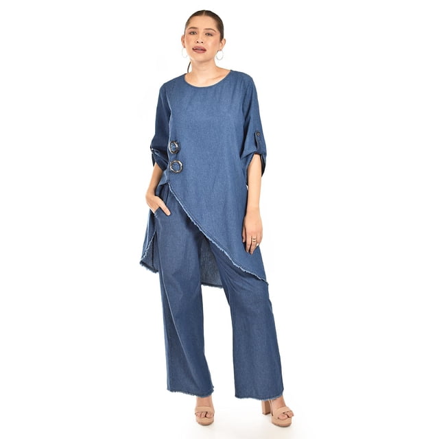 Set de mezclilla asimetrico Roman Fashion /Juvenil, 0010 (Mezclilla tono oscuro) azul oscuro G
