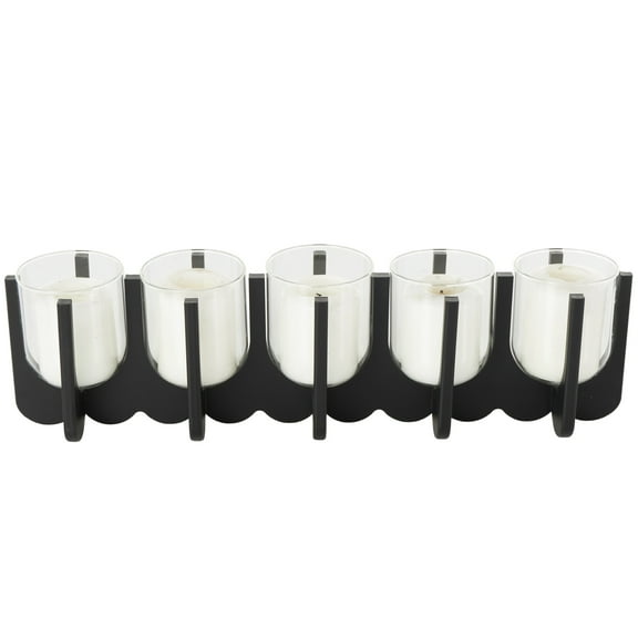 DecMode 5 Candle Black Wooden Hurricane 5 Slot Candle Holder