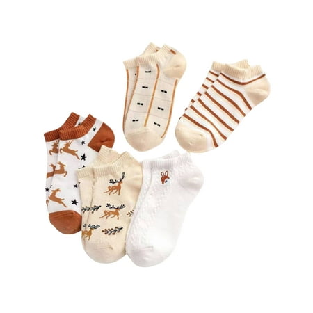 

WDIRARA Women s 5 Pairs Floral Print Striped Crew Socks Ankle Crew Socks Multicolored Striped one-size