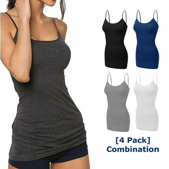 SAYFUT 4 Pack Mixed Colors, Women Long Camisole Tank Tops Blend Fit Basic Cami Top W/ Straps