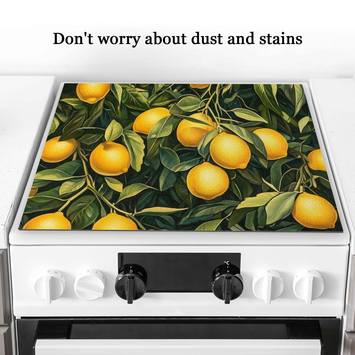Stove Top Covers for Electric Stove, Yellow Lemon with leaves, Heat Resistant Cooktop Cover, Glass Induction Cooktop Protector Mat, Foldable Decoration pad for Kitchen RV (28×20 Inch)
