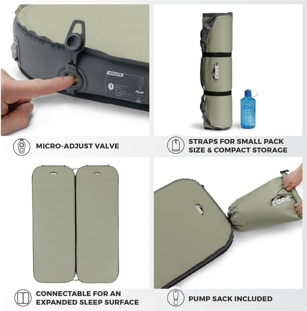 CORE 4 Season Regular Self Inflating Camping Bed, Blow Up Mattress, 4.95lbs