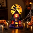 thumbnail image 5 of Halloween Lighted Haunted House Tabletop Figurine LED Spooky House Statue with Flying Witch, Ghost, Black Cat & Jack-O-Lantern Indoor Mantel Shelf Ornament for Halloween Home Party Decoration, 5 of 6