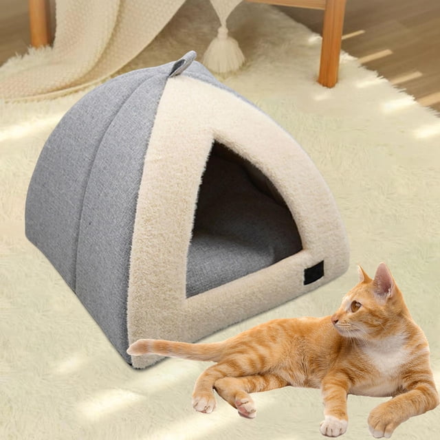 Cama suave para mascotas con almohadilla, cama cueva, tienda antideslizante para mascotas, nido cálido, perrera, casa de invierno para gatitos, gatos Gris