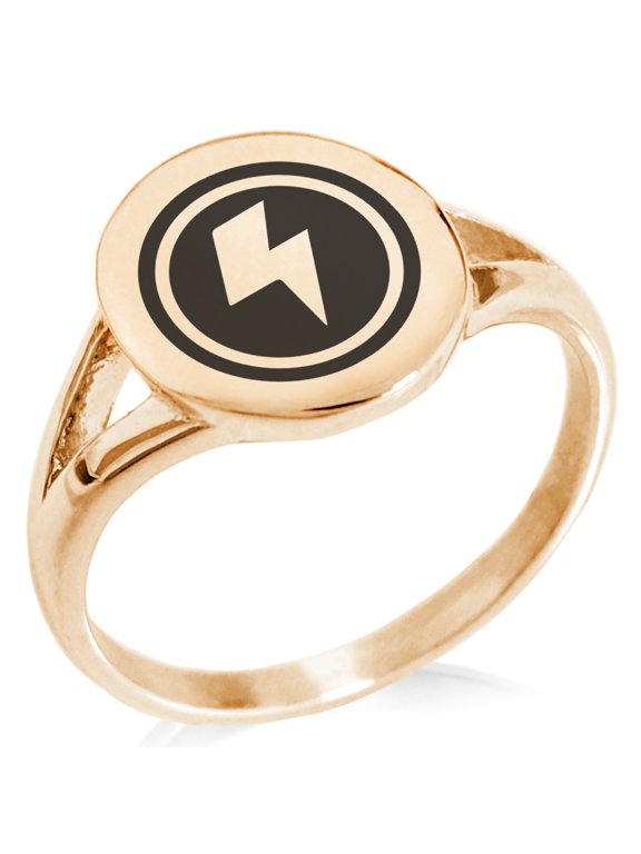 Stainless Steel Electric Element Rune Minimalist Oval Top Polished Statement Signet Ring