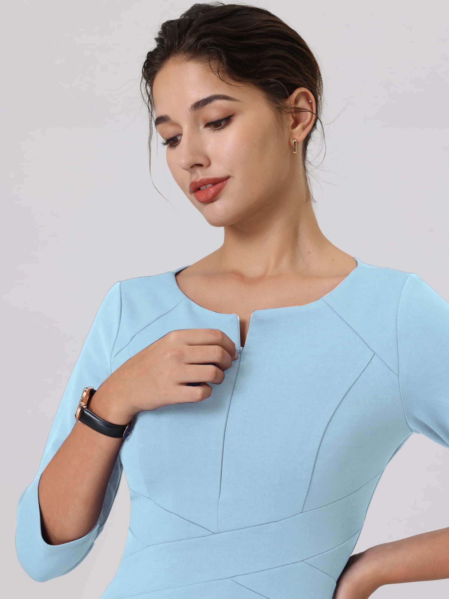 DARING DIVA Sheath Dress Zipper Neck Work Pencil Dresses S Blue