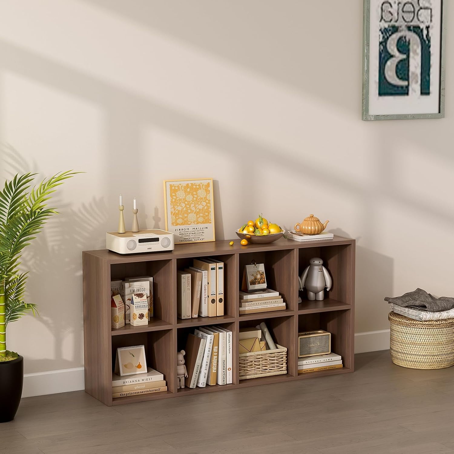 8-Cube Storage Shelf Bookcase - Wooden 4-Tier Floor Standing Open Bookshelf, Modern TV Stand up to 55 Inchs for Home and Office, Black