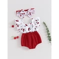 thumbnail image 3 of Arvbitana Baby Girls Fly Sleeve Romper Cherry Print Square Neck Hollowed Patchwork Bodysuit with Bow Headband 3M 6M 12M 18M Newborn Infant Cute Summer Clothes, 3 of 9
