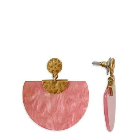 Time And Tru Women's Pink and Gold Hammered Metal Resin Drop Earrings