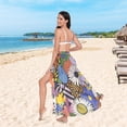 thumbnail image 6 of FORMRS Womens Long Sarong Beach Wrap Semi-Sheer Bikini Skirt Bathing Swimsuit Cover Up, Blue Floral, 6 of 7