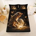 thumbnail image 4 of Manfei Dreamy Kitten Bed Sheets, Neon Butterfly Planet Full Size Sheets, Black Golden, 4-Piece, 1 Flat Sheet, 1 Fitted Sheet and 2 Pillowcases, 4 of 6