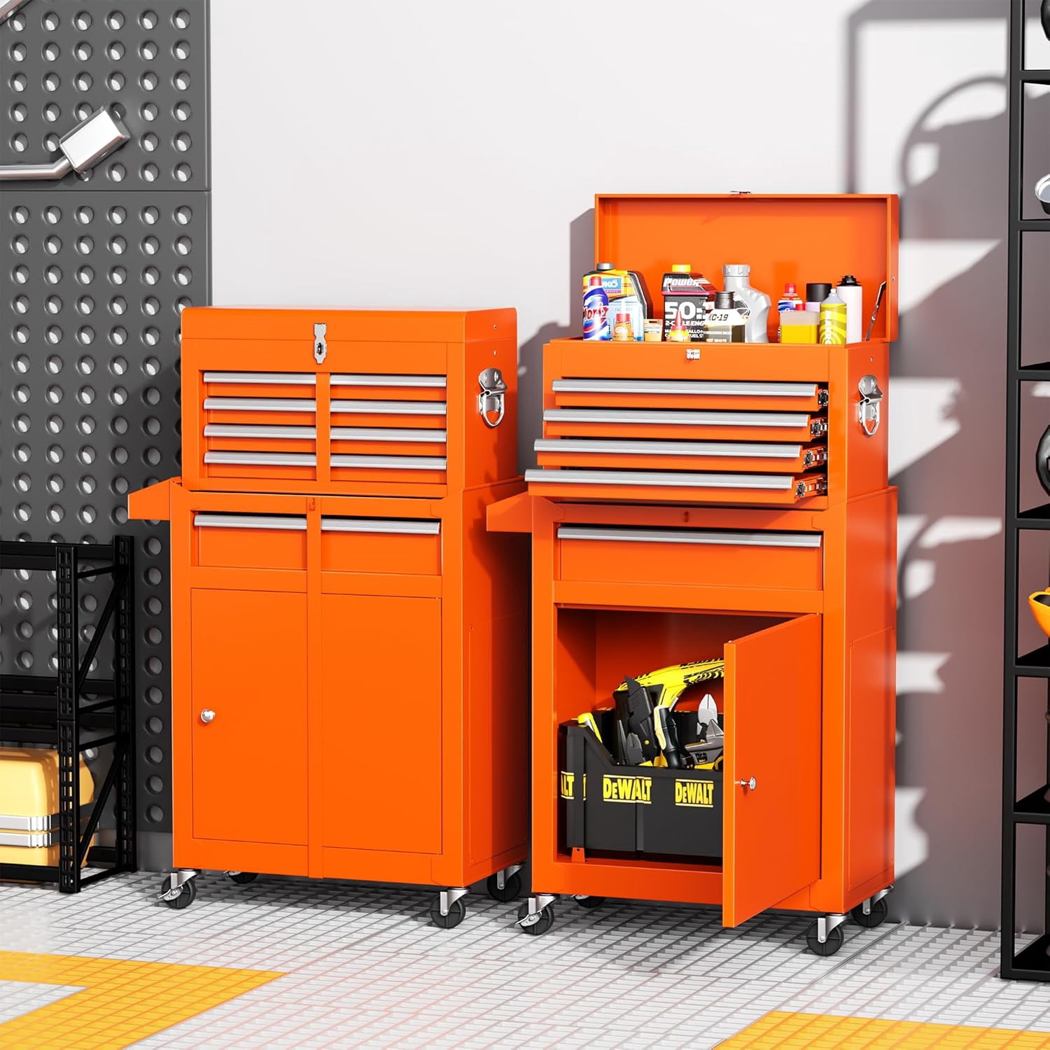 Suncrown 5-Drawer Rolling Tool Storage Cabinet with Detachable Top Tool Box & Organizers, Orange