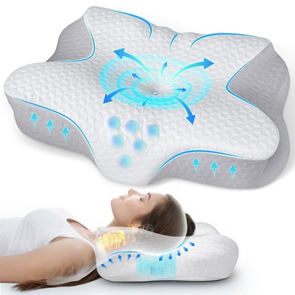 Bed Pillows, Cervical Pillow for Neck Pain Relief, Ergonomic Orthopedic Memory Foam Pillow