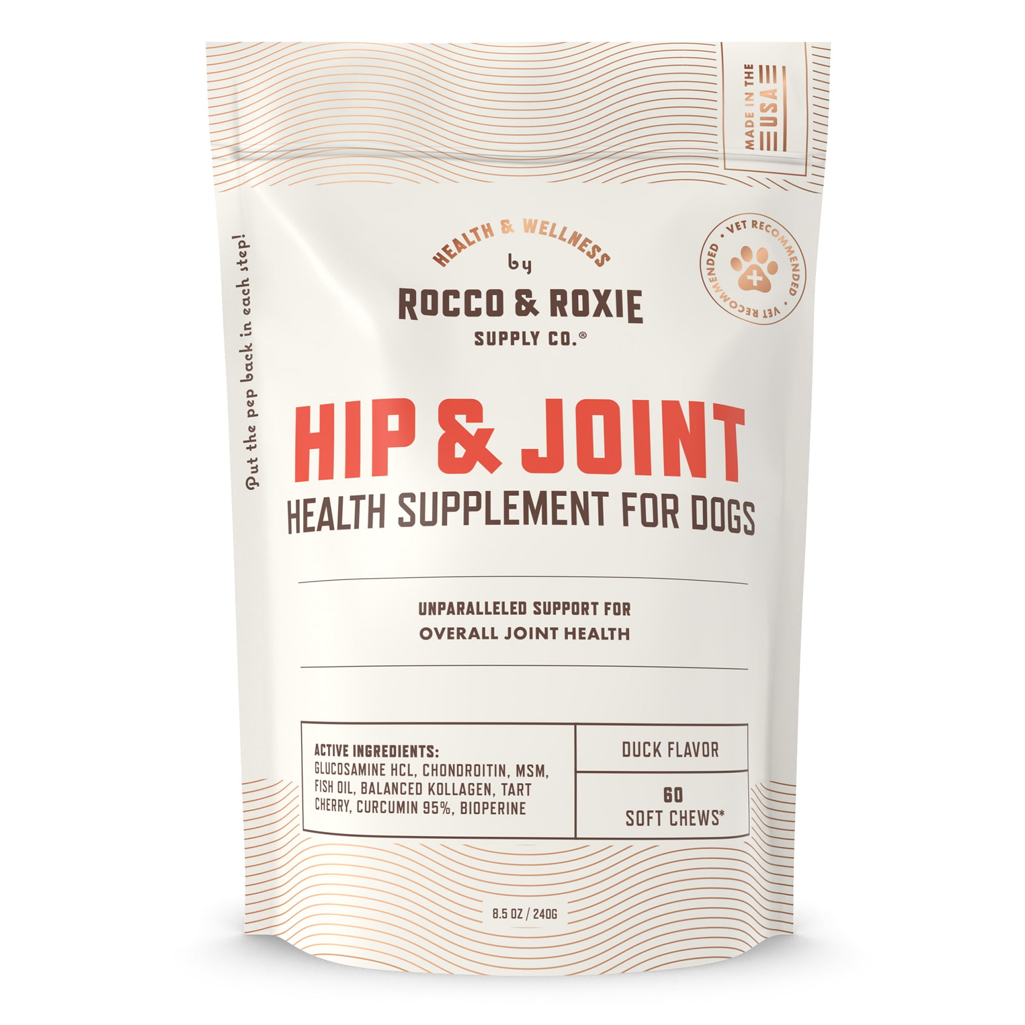 Rocco & Roxie Hip & Joint Health Supplement Soft Chews for Dogs, Duck