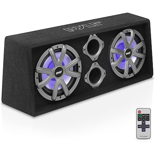 Pyle 10" Dual Subwoofer Box System - Slim Mount Truck & Car Audio Subwoofer Box - Rear Vented Design w/ Built-in Illuminating LED Lights, 2x500 Watts
