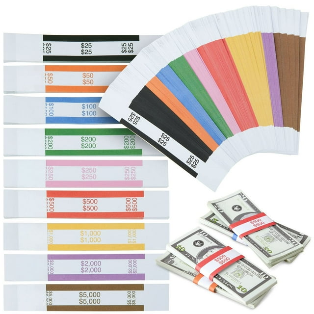 YAOMOBB Color-coded Cash Straps Self Sealing Money Band Bundle Denomination Sorting for BankingRetail