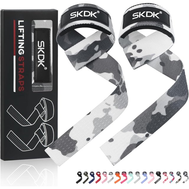 SKDK Correas de levantamiento de muñeca de algodón con agarre duro, correas de peso muerto con muñeca acolchada de neopreno y silicona antideslizante, para levantamiento de pesas, culturismo, Xfit, en