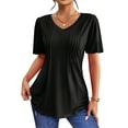 thumbnail image 3 of Fantaslook Blouses for Women Dressy Casual V Neck Pleated Tunic Tops Summer Short Sleeve Boho Shirts, 3 of 9