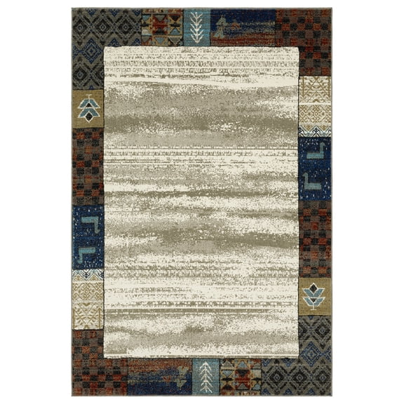 Woven Trends Pavo - 5774W - Bohemian Style, Patchwork Pattern, Stain Resitant, Living Room, Dining Room, Office, Low Pile Polypropylene Area Rug in Beige - 10' x 13'
