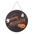 thumbnail image 1 of Señal de bienvenida de Halloween para decoración de puerta delantera, corona redonda de madera para colgar en la pared para fiesta navideña, 1 of 5