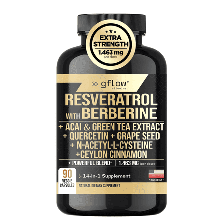 Gflow Vitamins Resveratrol with Berberine, Quercetin, Ceylon Cinnamon, Acai, Green Tea - 14 synergetic ingredients