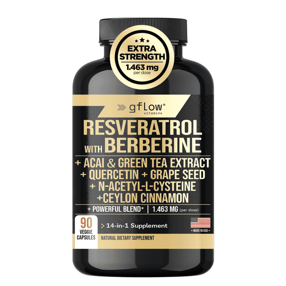 Gflow Vitamins Resveratrol with Berberine, Quercetin, Ceylon Cinnamon, Acai, Green Tea - 14 synergetic ingredients