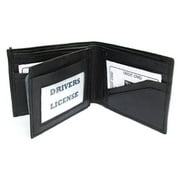 Mens Black Leather Bifold Zippered Billfold Wallet 793