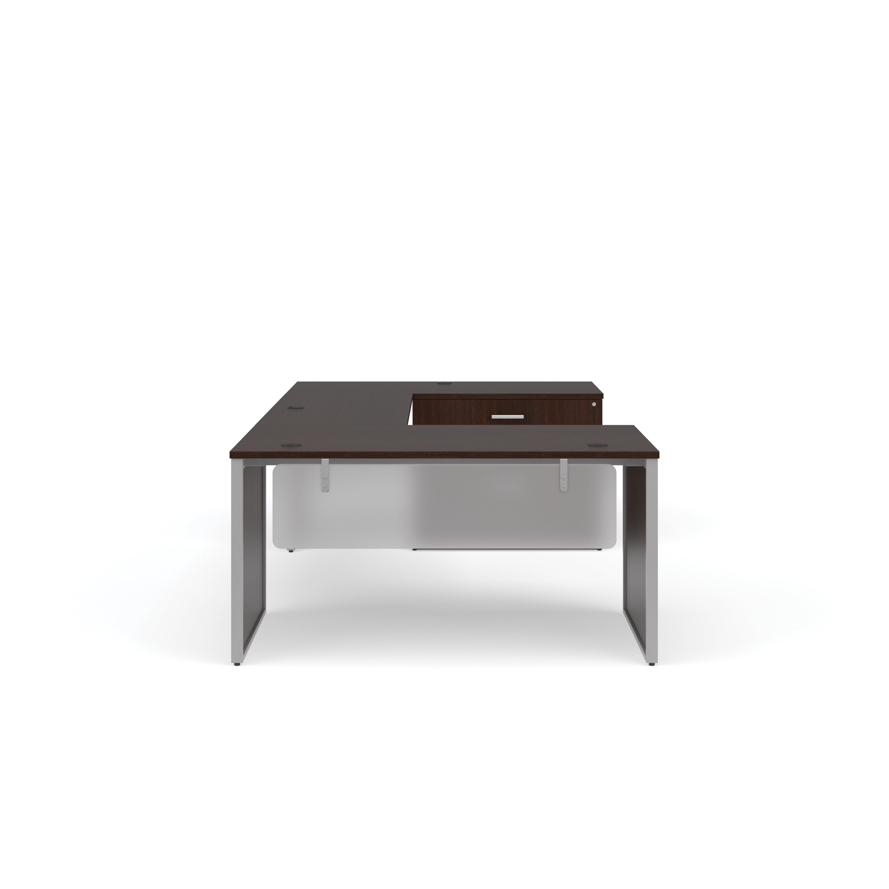 OFM Fulcrum Series Office Furniture Set, 60" U-Shaped Desk with Bridge, Credenza, Lateral Filing Cabinet, Leg Panels, Modesty Panels, in White