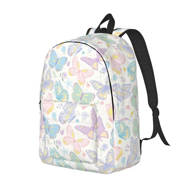 Disketp Colorful Butterfly print Canvas Backpack Lightweight Travel Daypack Student Rucksack Laptop Backpack-Small
