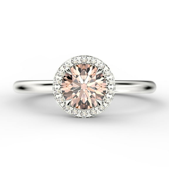 Fairy Minimalist 1.25 Carat Round Cut Morganite And Diamond Moissanite Engagement Ring, Classic Halo Wedding Ring in 10k Solid White Gold, Gift For Her, Promise Ring, Anniversary Gift