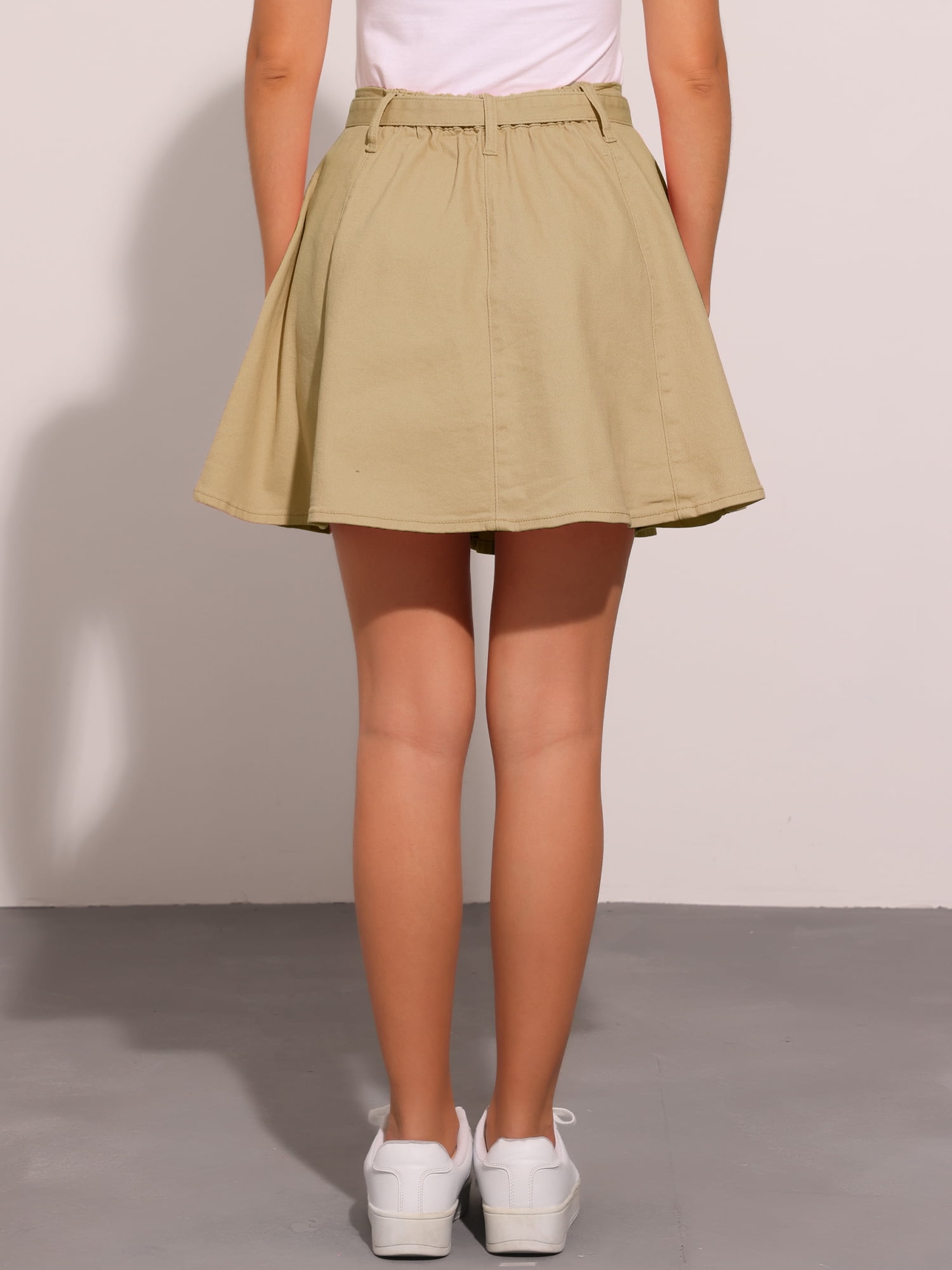 DARING DIVA Women's Denim Skirt A-Line Flared Mini Jean Skirt XL Khaki