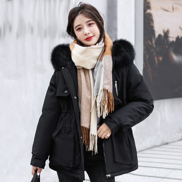 Pntutb - Chaqueta de invierno para mujer, abrigo cálido, cuello de piel delgado, cremallera, abrigo más grueso, prendas de vestir, liquidación Pntutb Pntutb-7705