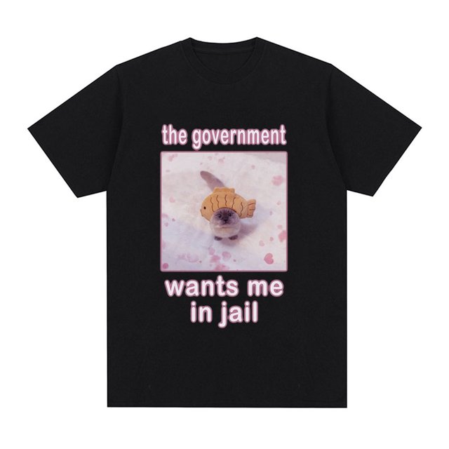 Camisetas divertidas de gato "El Gobierno me quiere en la cárcel", camisetas de moda Harajuku para hombre y mujer, camisetas casuales de algodón de manga corta.
