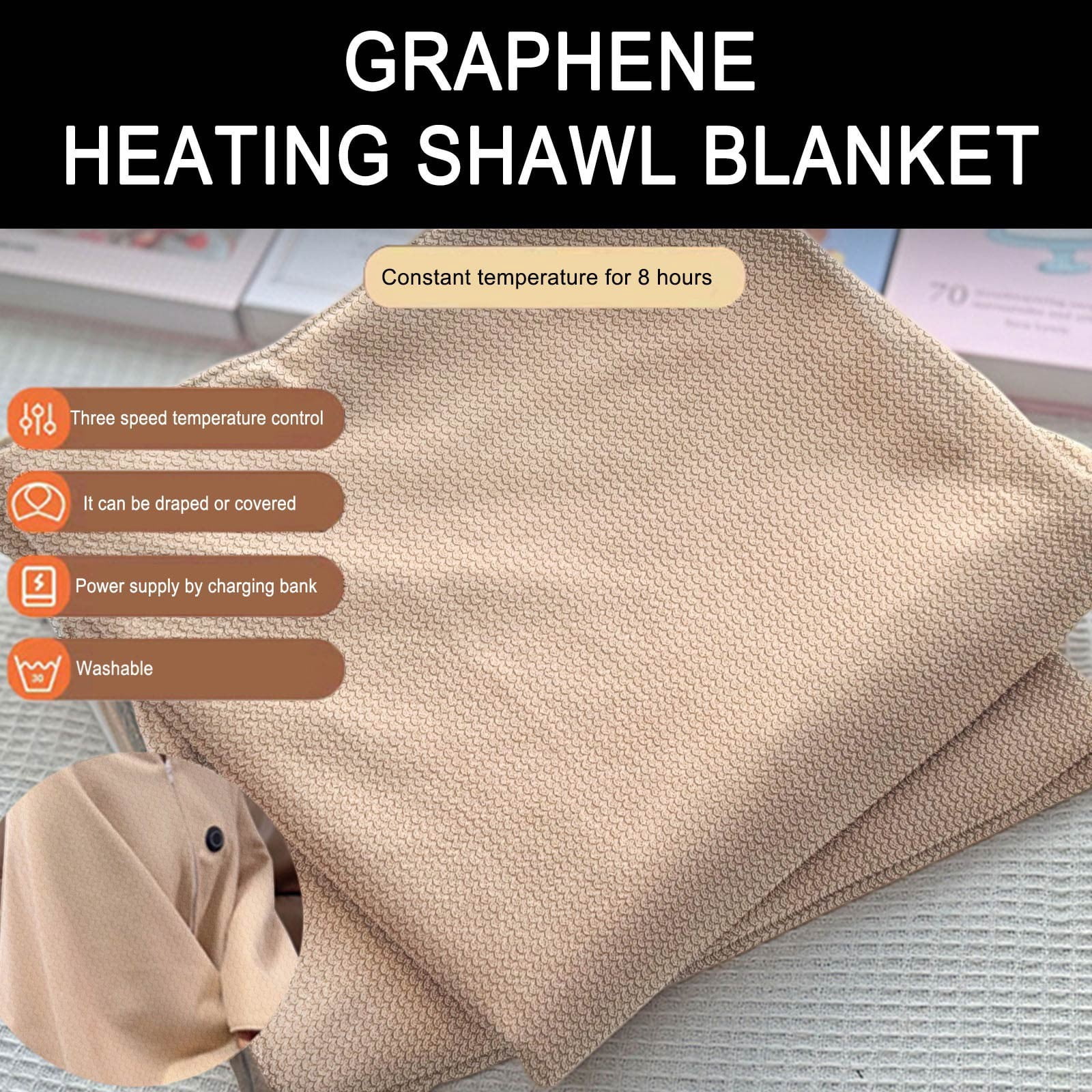 Tgbvmt Battery Operated Heated Shawl Blanket Wearable Wrap Organizer For 3 Temp Control 4 Heating Zones Fast 5-10s Heating 10H Warmth USB Charge Indoor Outdoor Camping Car Home Winter Decor Blankets