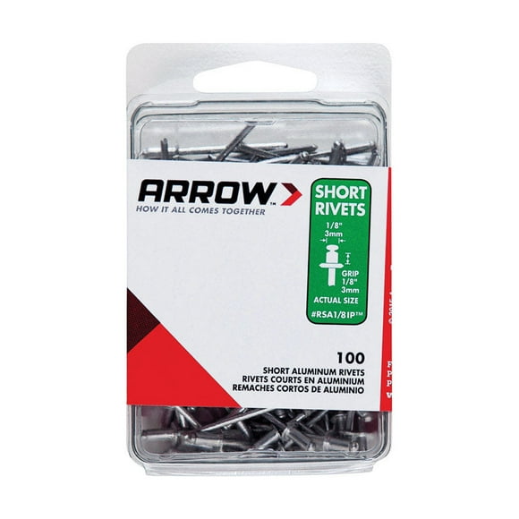 Rivets Arrow Short de aluminio, 100 unidades, plata, 1/8 pulgadas