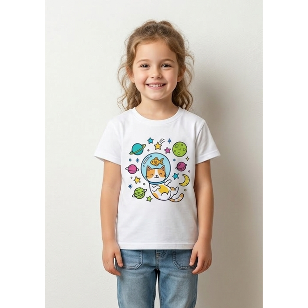 Playera Infantil Unisex Space Cat, Gatito Del Espacio