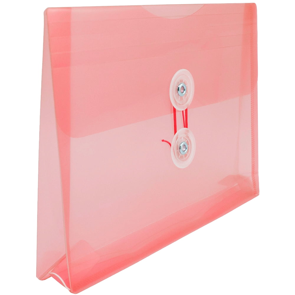JAM Paper Plastic Envelopes with Button & String Tie Closure, Index Size, 5 1/2 x 7 1/2, Pink / Light Red, 3/Pack