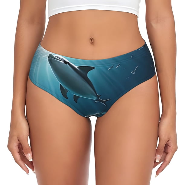 Balery Ice Blue Ocean Cute Dolphin A Ropa Interior de Algodón para Mujer con Dibujo – Braguitas Cómodas y Elásticas, Estilo Clásico-X-Large