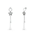 thumbnail image 3 of 925 Sterling Silver 7MM Round Shape White Freshwater Cultured Pearl And White Cubic Zirconia Multi Enamel Color Flower Long Chain Drop Earrings Jewelry Gift For Women, 3 of 5