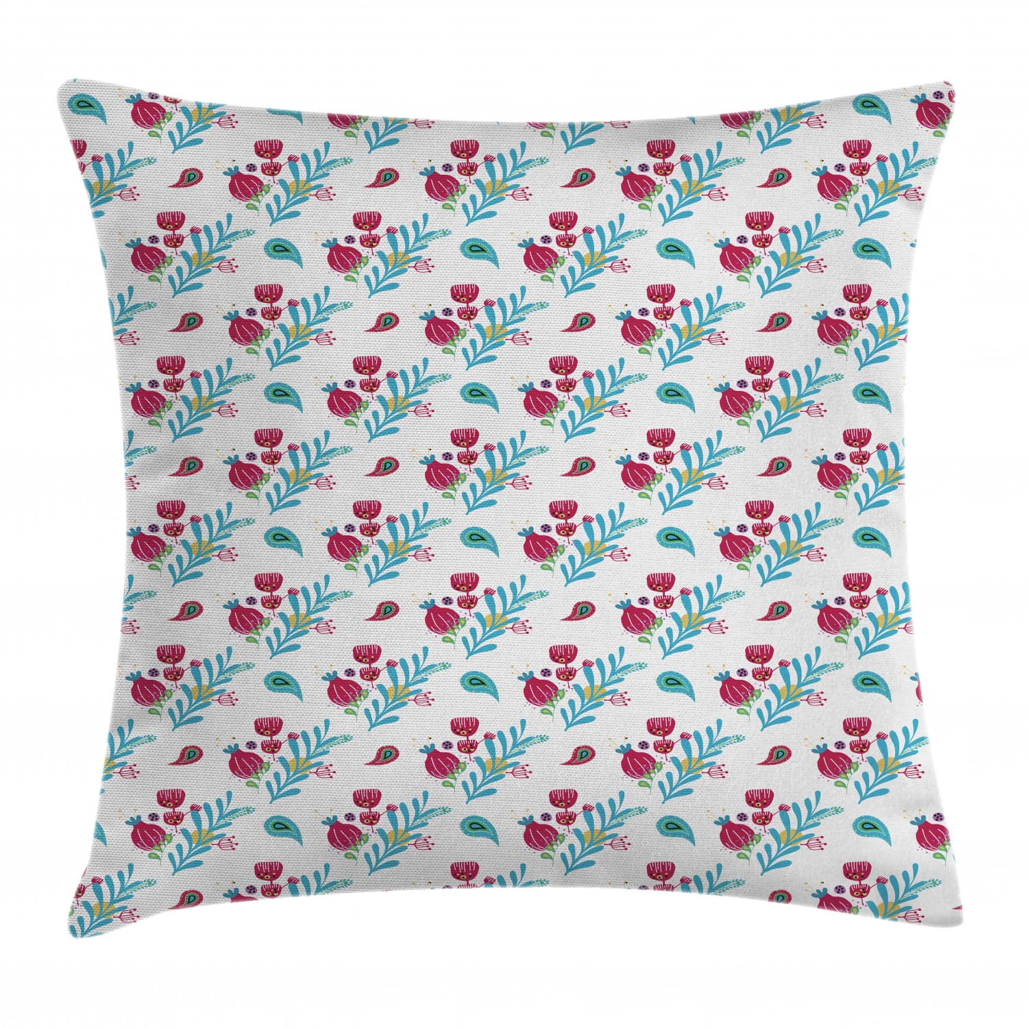 Oriental Throw Pillow Cushion Cover, Colorful Flowers and Paisley