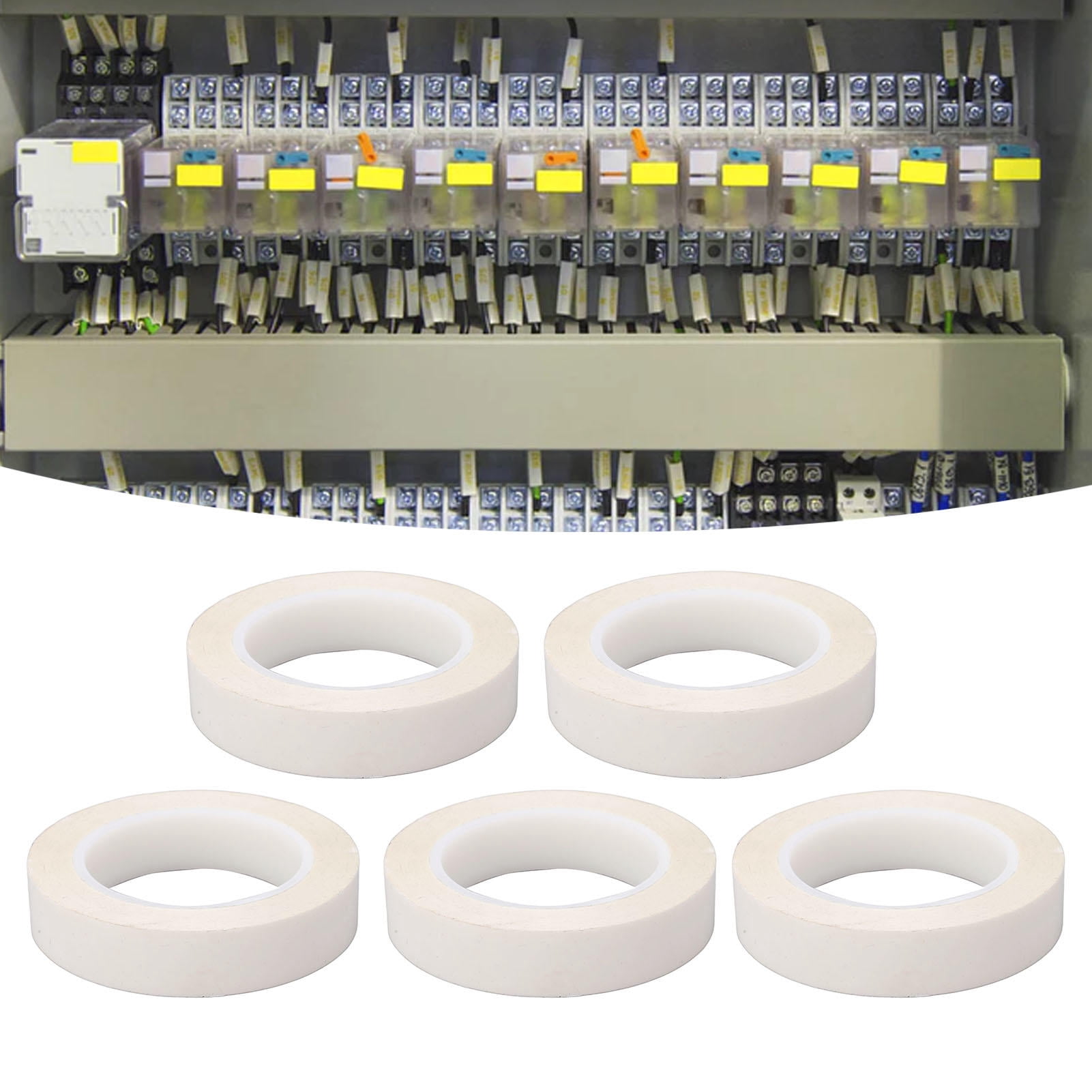 Yajisi 5-Pack 0.05mm PET Heat-Resistant White Adhesive Tape – 25mm Width, 66m Total Length, Ideal for Electrical Insulation & Motor Component Fixing
